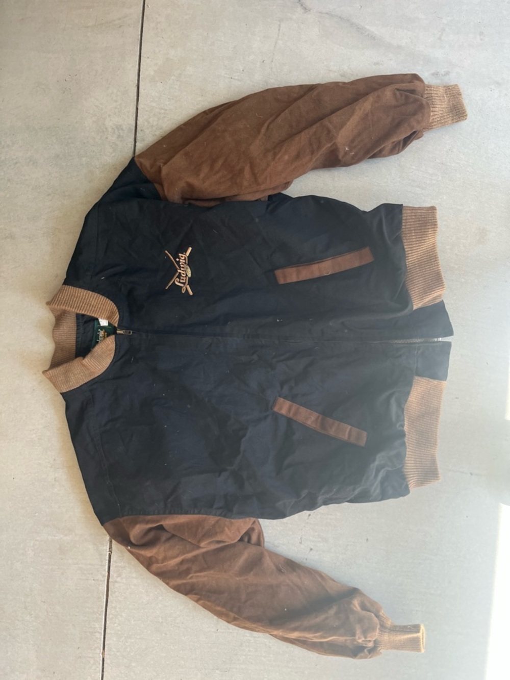Vintage Two-Tone Bomber Jacket - Black & Brown Ludwig Logo